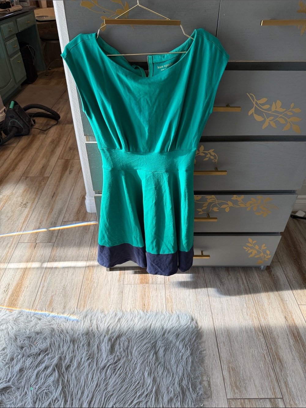 kate spade Teal and Navy Colorblock Fit & Flare Mini Dress